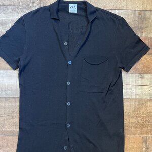 Zara Black Lightweight Gauzy Black Button Down size Medium